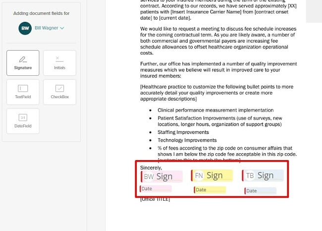 Drei Unterschriften für SignWell