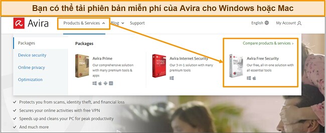 Ảnh chụp màn hình nút tải xuống miễn phí của Avira