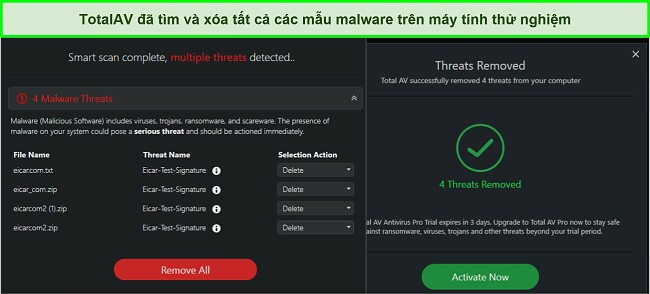 Ảnh chụp màn hình kết quả loại bỏ phần mềm độc hại TotalAV