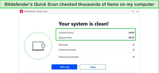 Screenshot of Bitdefender Quick scan results page