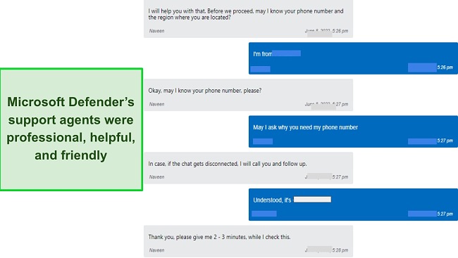 Screenshot of Microsoft's live chat support