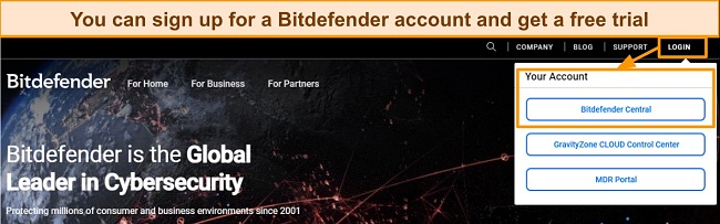Screenshot of Bitdefender's home page