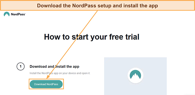 Screenshot showing how to download NordPass' setup