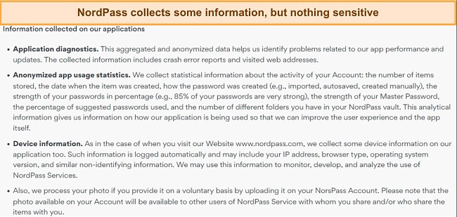 NordPass collects some data but never any sensitive details