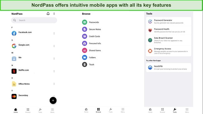 NordPass’ mobile apps have beginner-friendly designs and include all the features