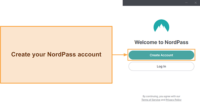 Screenshot showing how to create a NordPass account