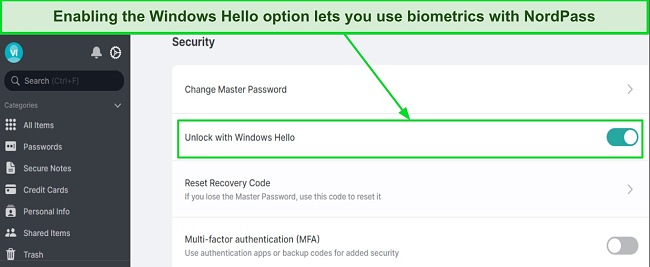 It’s easy to set up NordPass to use biometrics for authentication