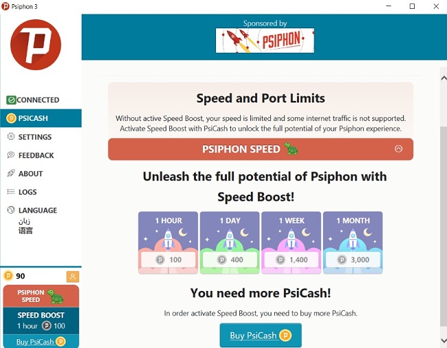 لقطة شاشة لـ Psiphon VPN Psicash