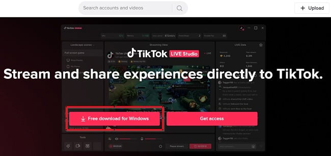 Екранна снимка на бутона за изтегляне на TikTok LIVE Studio
