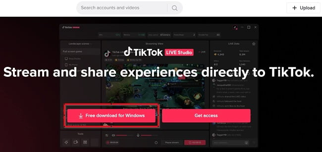 Screenshot der Download-Schaltfläche von TikTok LIVE Studio