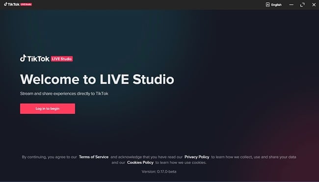 Екранна снимка на началната страница на TikTok LIVE Studio
