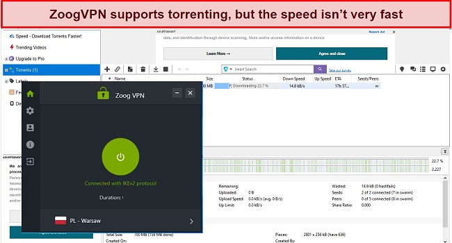 Screenshot of safe torrenting with ZoogVPN