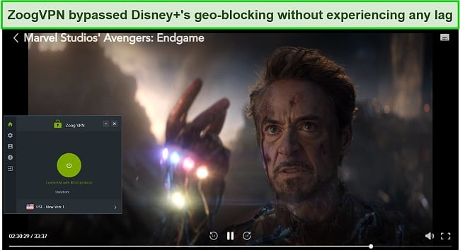 Screenshot of ZoogVPN unblocking Disney+