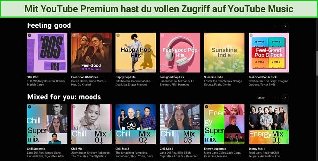 Screenshot von YouTube Music Premium, verfügbar gemacht über YouTube Premium