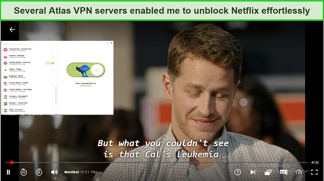 Screenshot of Atlas VPN unblocking Netflix