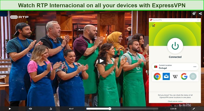 Screenshot of Masterchef Portugal on the RTP website using ExpressVPN