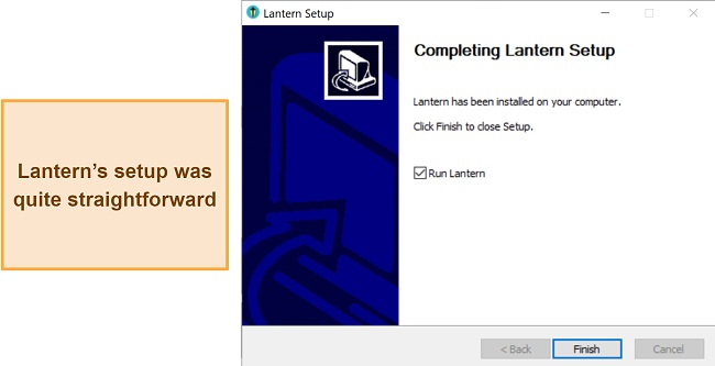Screenshot of Lantern's client installation process