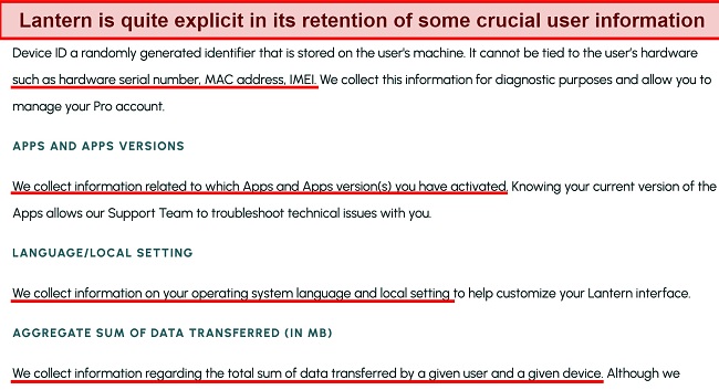 Screenshot of Lantern’s Privacy Policy