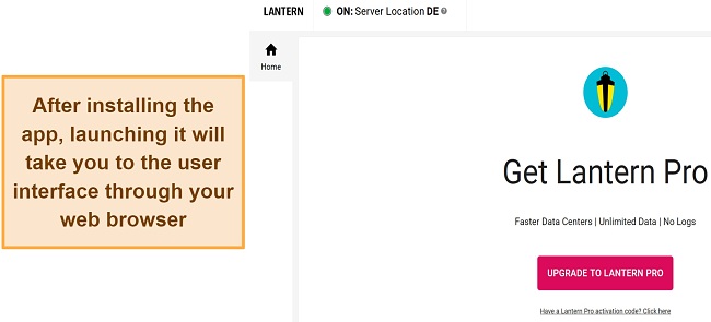 Screenshot of Lantern's user interface