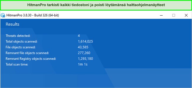 Kuvakaappaus HitmanPron skannaustuloksista