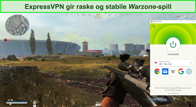 Skjermbilde av Call of Duty: Warzone som bruker ExpressVPN amerikanske servere