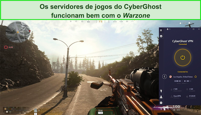 Captura de tela da jogabilidade Warzone usando o CyberGhost Los Angeles Server