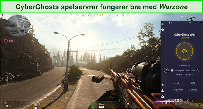 Skärmdump av Warzone Gameplay med CyberGhost Los Angeles Server