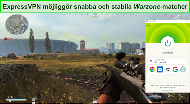 Skärmdump av Call of Duty: Warzone som använder ExpressVPN amerikanska servrar