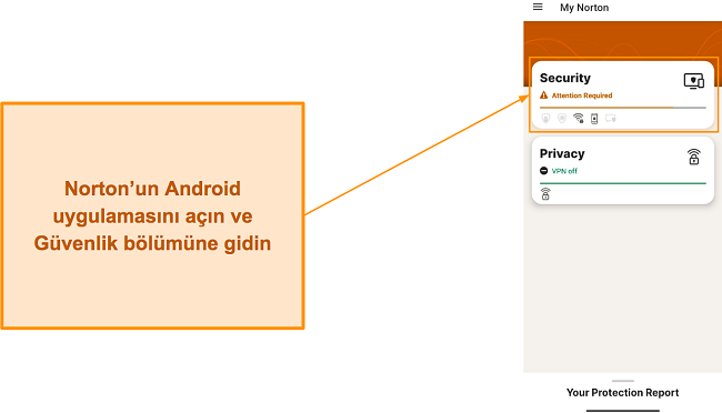 Norton'un Android uygulamasında Güvenlik bölümünü açma