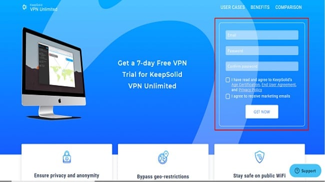 Unbegrenzte VPN-Testversion