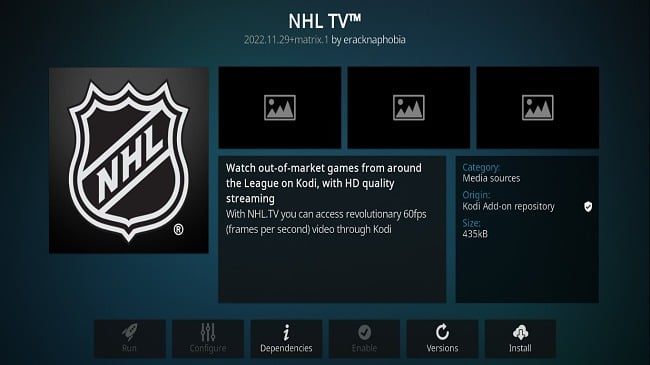 Bild des Kodi Addon NHL TV