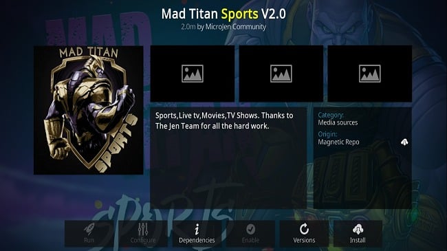 Bild des Kodi Addon Mad Titan Sports