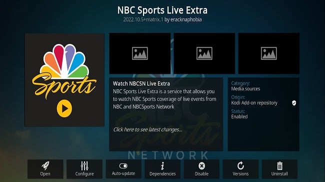 Bild des Kodi Addon NBC Sports Live Extra