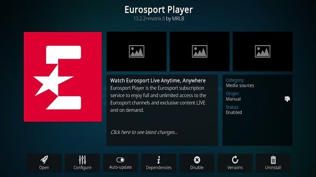 Bild des Kodi Addon Eurosport Player