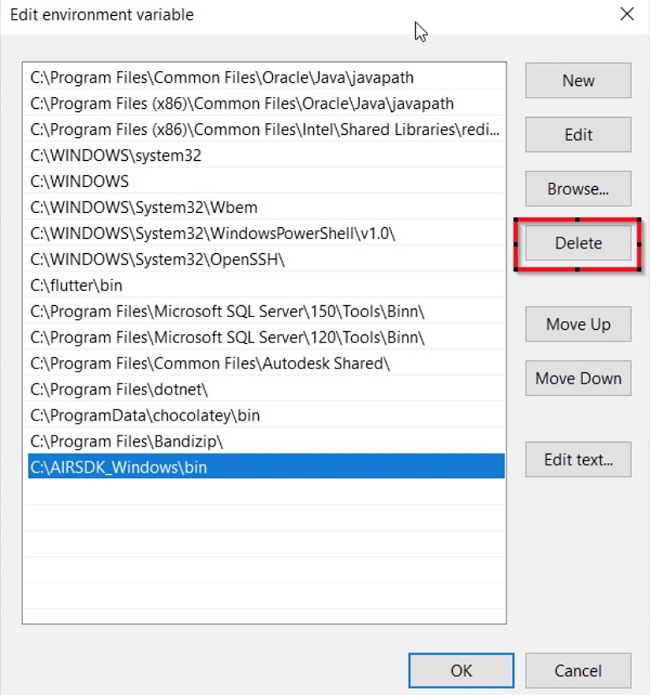 Az Adobe AIR képernyőkép törlése