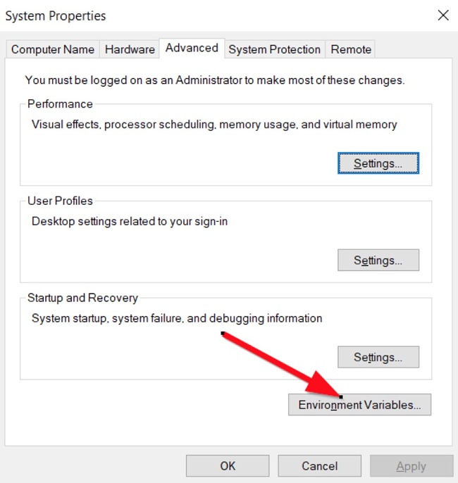 Az Adobe Air környezeti változói képernyőképe