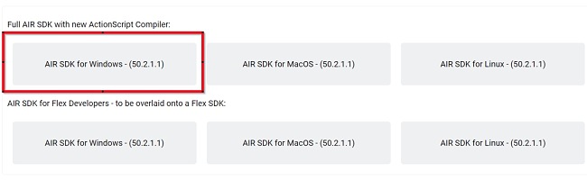 Adobe AIR SDK download screenshot