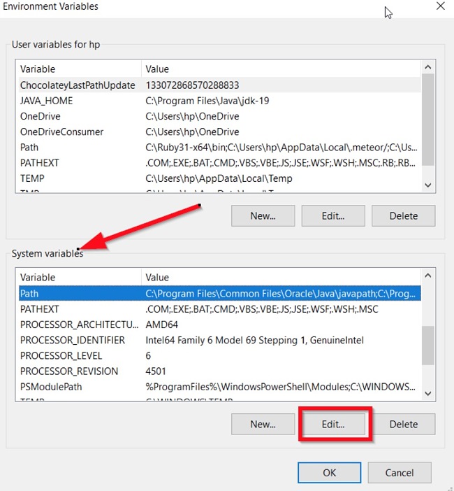 Az Adobe Air rendszerváltozók képernyőképe