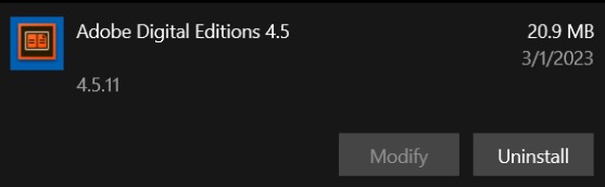 Adobe Digital Editions uninstall screenshot