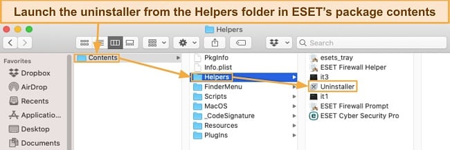 Screenshot showing ESET's uninstaller on macOS
