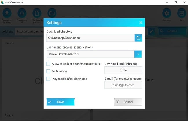 Movie Downloader settings screenshot
