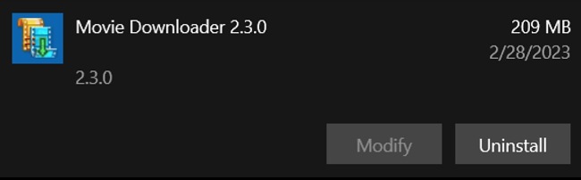 Movie Downloader uninstall screenshot