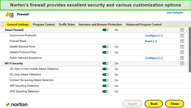 Screenshot of Norton's firewall settings