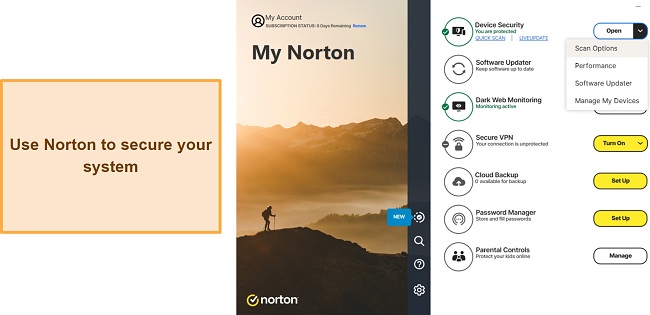 Screenshot of Norton's main menu