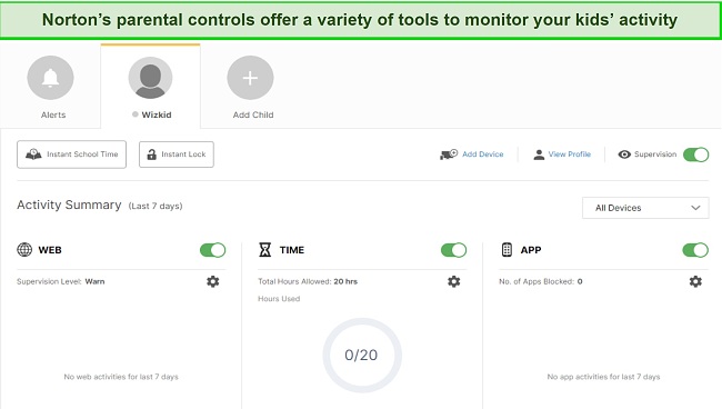 Screenshot of Norton's parental controls