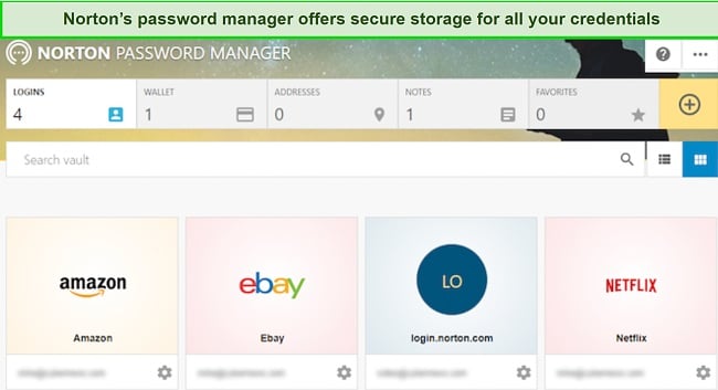 Screenshot of Norton's password manager Affiliate: Norton