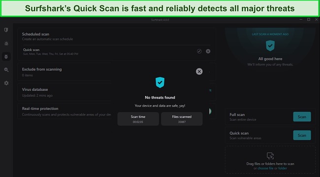 Screenshot of Surfshark's Quick Scan results