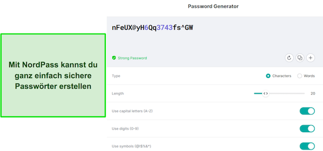 Screenshot des sicheren Passwortgenerators von NordPass