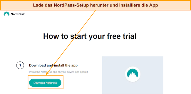 Screenshot, der zeigt, wie Sie NordPass herunterladen, nachdem Sie sich für die kostenlose Testversion angemeldet haben