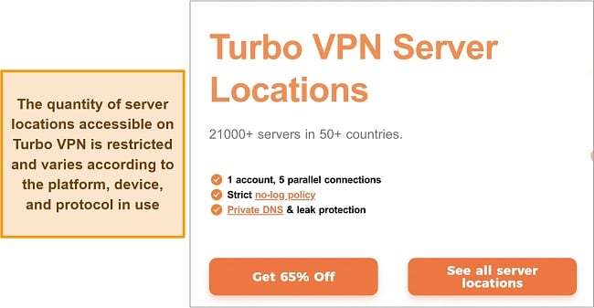 Screenshot of Turbo VPN's server capacity